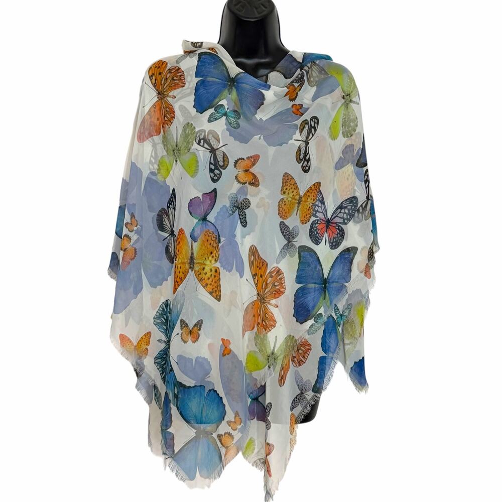 VTG Butterfly Print Square Scarf Wrap Shawl 48x48 Colorful Whimsical Fairycore